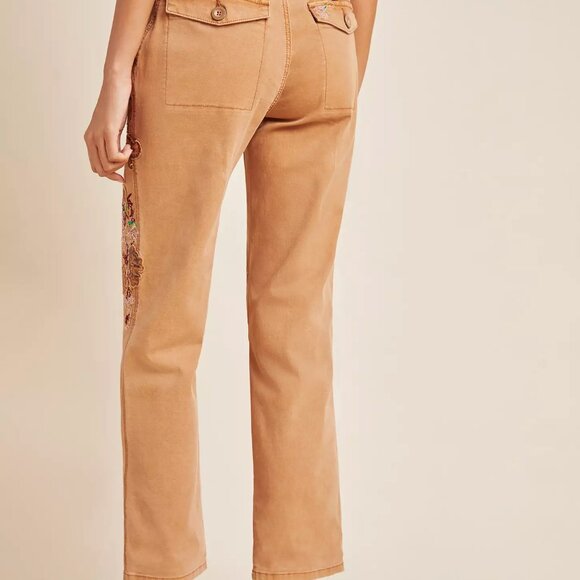 Anthropologie Wanderer Embroidered Pocket Brown Jeans Sz 26 - Picture 9 of 12